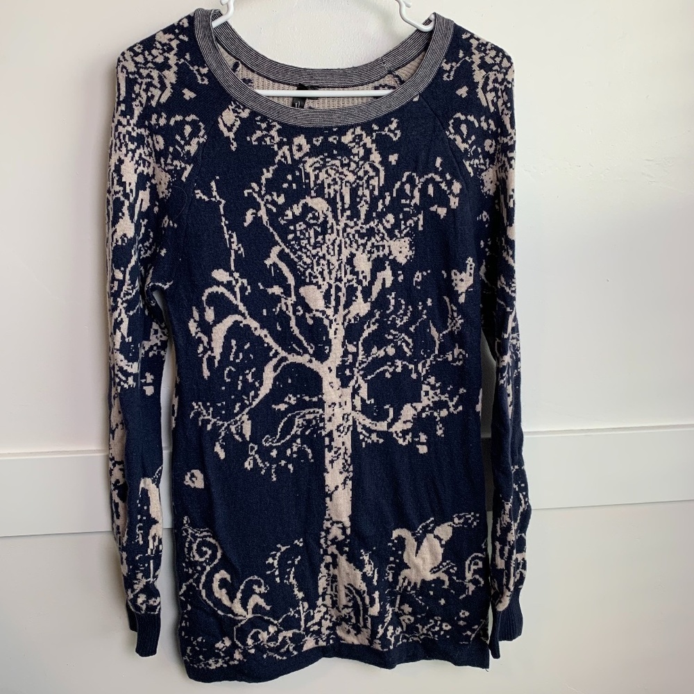 VIP Blue & Cream Tree Design Crewneck Sweater
